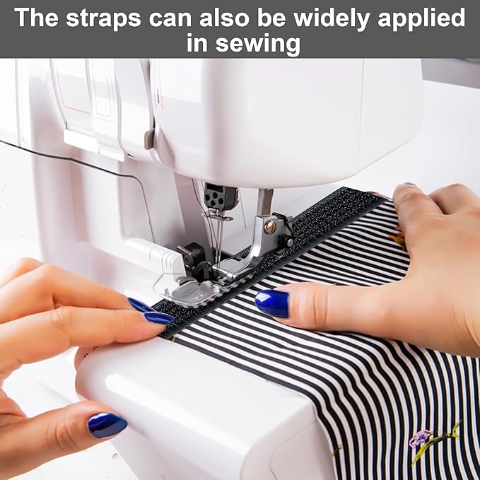 0.8" x32Ft Hook and Loop Straps with 50 Plastic Buckles, Adjustable Fastening Cable Straps, Free Cut Length, Reusable Nylon Cable Ties for Organizer or Storage, Black