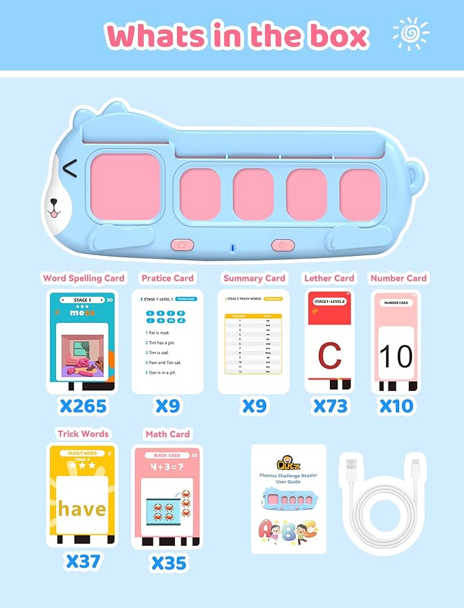 QuTZ Talking Phonics Flash Cards - Mastering Numbers, Letter Sound, Improving Reading Skills by Blending and Segmenting Words, Home School Supplies, Preschool Learning Activities for Toddlers 3-8