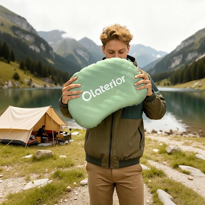 Olaterior Ultralight Inflatable Camping Travel Pillow, Compact Portable Backpacking Pillow, Ergonomic Blow Up Camp Pillows for Beach, Camping, Hiking, Backpacking & Airplane Travel