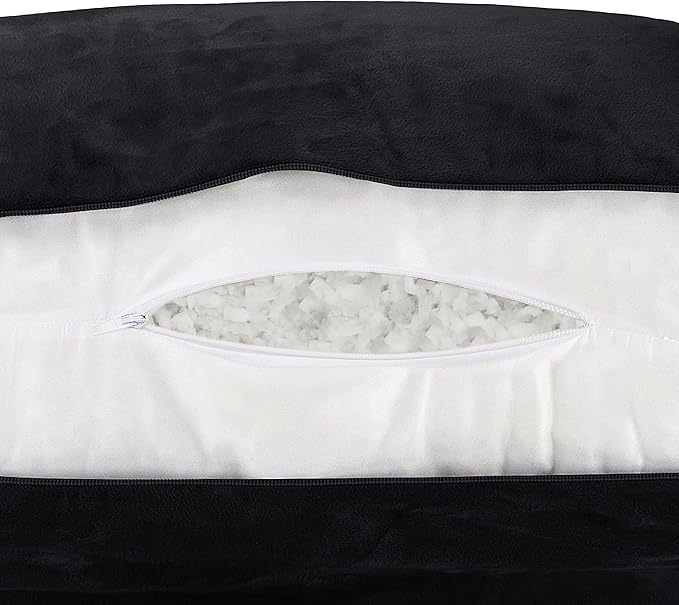 Husband Pillow Black, Original Reading Pillow in Bed Rest Chair, Shredded Memory Foam Large Lounge Cushion Adult Backrest with Arms, Comfy Back Support for Sit Sitting Up, Washable/Removable Cover