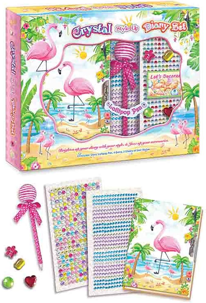 Flamingo Diary with Lock Kids Journal Stationary Set for Little Girl School Tween Learning Writing Drawing Age 5 6 7 8 Years Gift with Notebook DIY Scrapbooking Kits