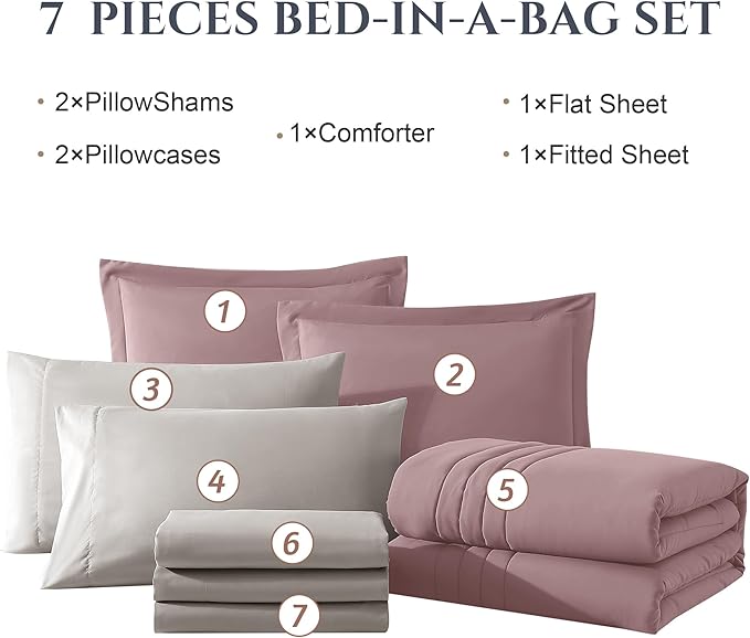 Monbix Full Comforter Set - 7 Pieces Bed in a Bag Full Size Bedding Sets with Comforters, All Seasons Comforter with Sheets, Pillowcases & Shams