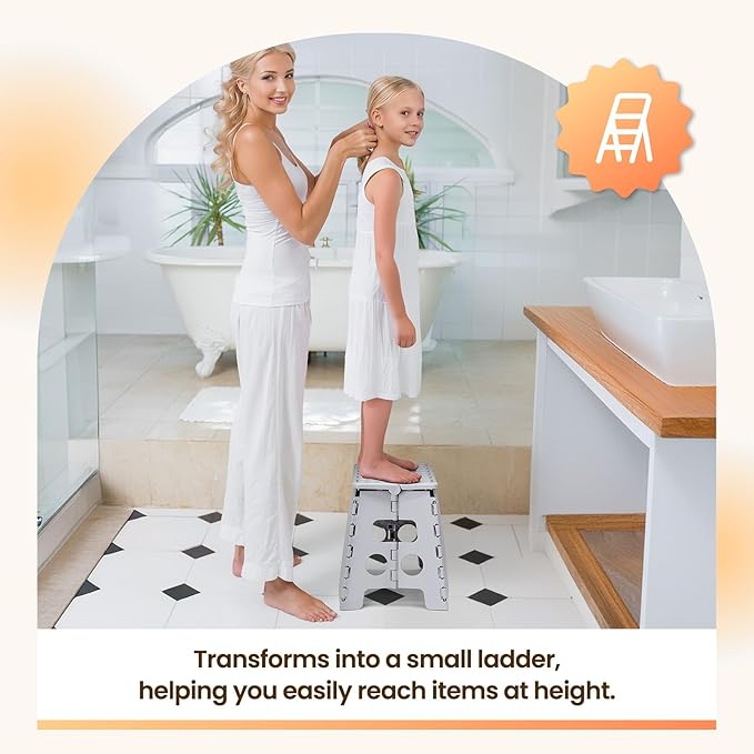 ACKO Folding Step Stool Foldable Stool 13 inch Plastic Stools for Kids and Adults Up to 300 lbs,Stepping Foot Stool with Portable Handle for Kitchen Closet Bedroom (Grey)