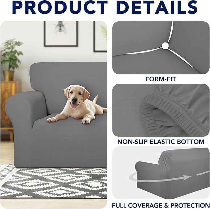 PureFit 100% Dual Waterproof Couch Cover Slipcovers for Couches and Sofas - Stretch Non Slip Fleece Sofa Covers Washable, Leakproof Furniture Protector for Kids, Pets, Dog (Sofa, Light Gray)