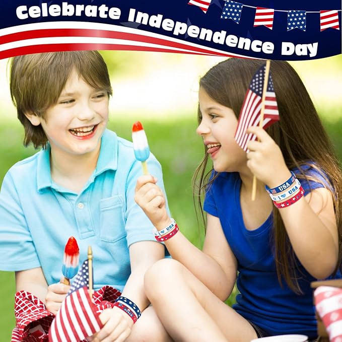Genuvi 4th of July Patriotic Rubber Bracelets USA American Flag Wristbands Red White and Blue Silicone Bracelet for Independence Day Party Favors for Kids Teens School Classroom Prizes Gifts 30 PCS