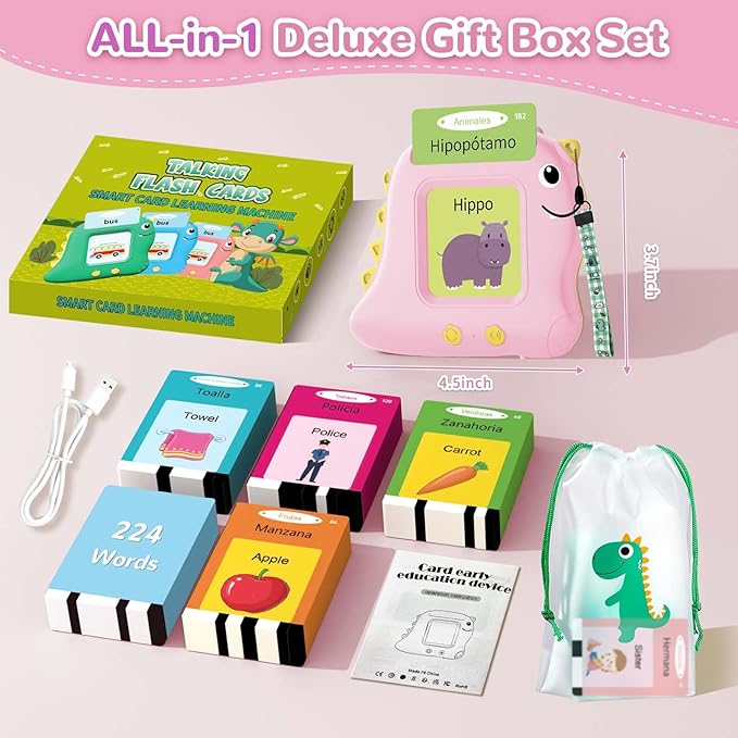 Girls Toys Spanish Talking Flash Cards - Toddler Montessori Toys for Age 2-4, Bilingual Español Speech Therapy, 224 Words Preschool Learning Activity, Gifts for Little Girls 2 3 4 5 Years Old