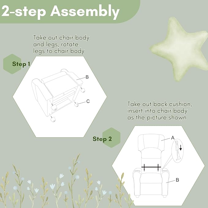 JC HOME Candy Kids Reclining Chair Leather Recliner Sofa Toddler Youth Children Child Ages 1-6