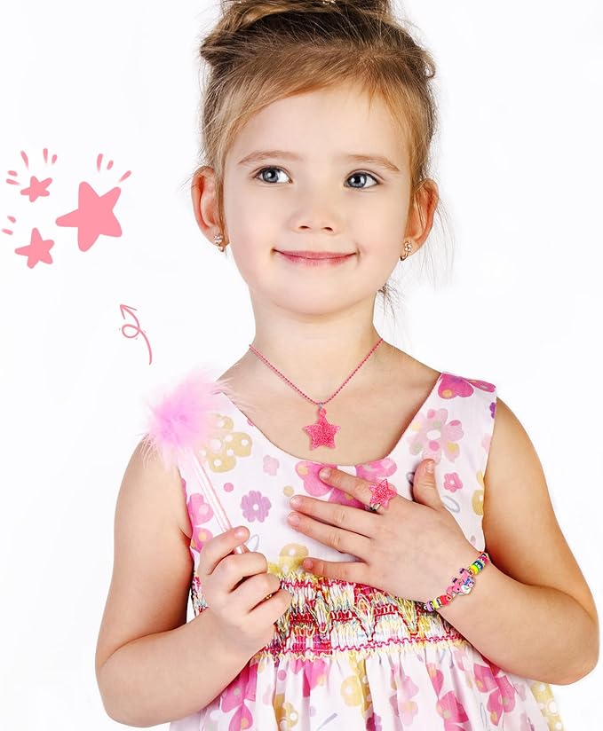 24 Pcs Little Girl Jewelry Set Kids Unicorn Necklace Cute Woven Bracelet Ring for Girls Pretend Dress up Party Favor (Vivid Style)
