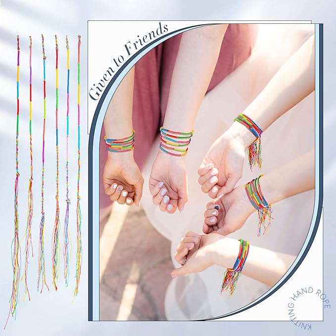 Henoyso 200 Pieces Friendship Bracelets Bulk Handmade Braided String Colorful Braid Friendship Cords Strand Bracelet Party Supply Favors for Birthday Gifts(Classic Style)