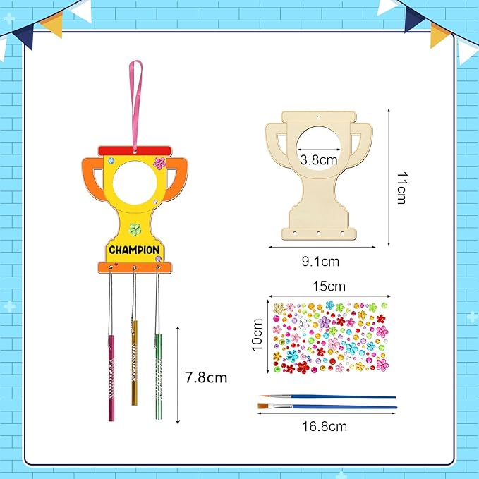 Fennoral 9 Pack Trophy Wind Chime Kit for Kids Make You Own Photo Frame Wind Chime DIY Coloring Wooden Art and Craft for Art Project Rewards Winning Prizes Birthday Christmas Party Favors