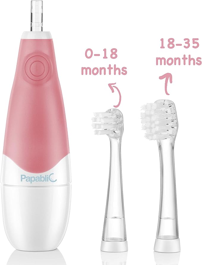 Papablic BabyHandy 2-Stage Sonic Electric Toothbrush for Babies and Toddlers Ages 0-3 Years, Pink