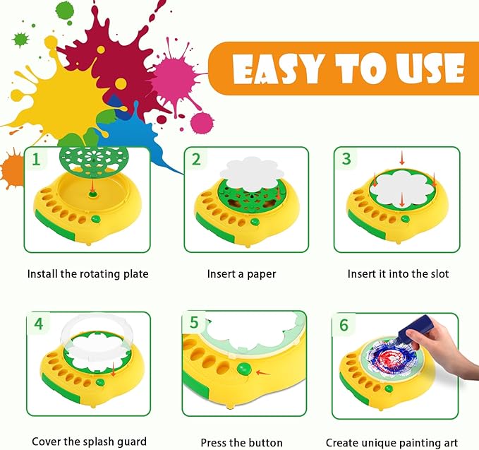 Hewaurorion Paint Spin Art Machine Kit for Kids, Arts & Crafts Painting Spinner Toys Kits Sets for Boys & Girls Ages 6 7 8 9 Year Old Yellow