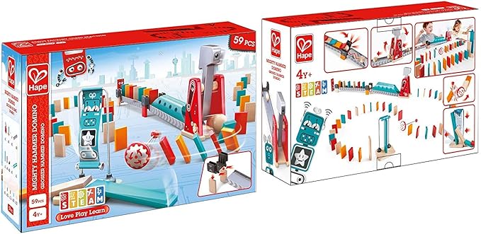 Hape Mighty Hammer Domino | Double -Sided Wooden Ball Domino Set for Kids Aged 4 and Up, Multicolor (E1056)