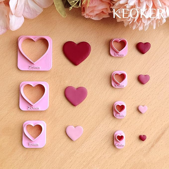 Keoker Heart Clay Cutter, Valentines Polymer Clay Cutters for Earrings Making, Heart Shape Polymer Clay Cutter, 7 Size Polymer Clay Cutters Hearts.