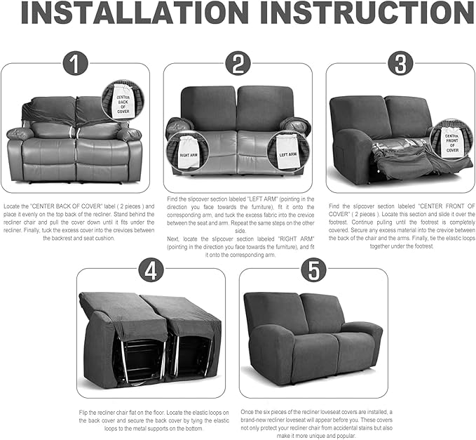 NORTHERN BROTHERS Recliner Loveseat Covers - Recliner Sofa Covers 2 Seater Loveseat Covers for Reclining Loveseat Recliner Cover, Light Gray