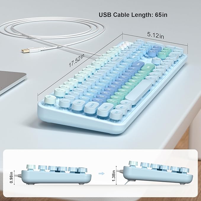 Large Print Keyboard, USB Wired Computer Keyboard with Retro Keycaps, Numeric Keypad and Media Hotkey for Office Desktop PC Laptop and Windows 7 8 10 11 (Blue Colorful)
