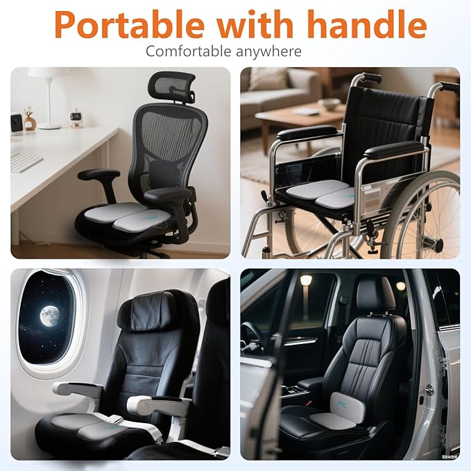 Sojoy iGelComfort 3-in-1 Foldable Gel & Memory Foam Travel Seat Cushion – US Edition – 18.5″×15″×2″ Tailbone Support & Sciatica Relief (Darkgray)