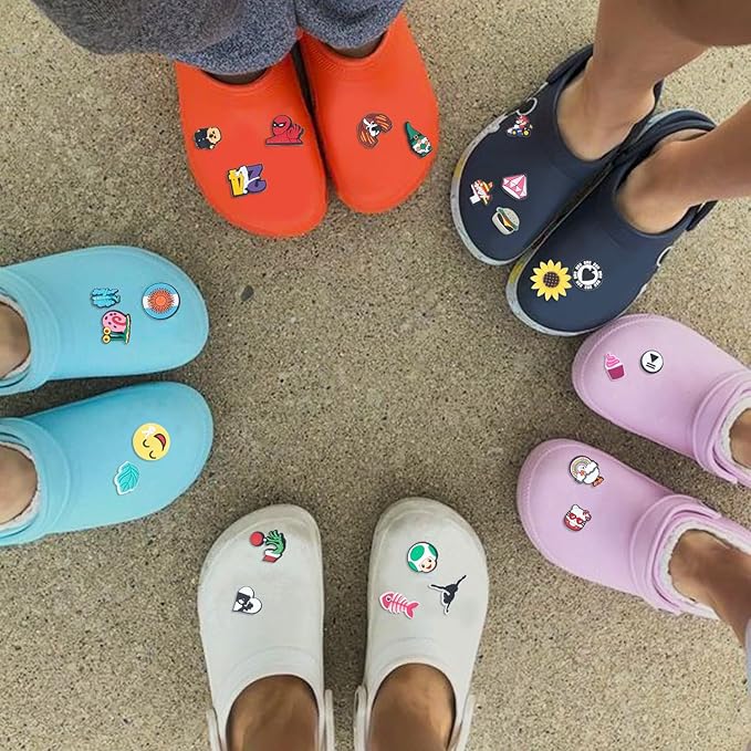 74PCS Shoe Charms Theme Party Favors, Shoe Keychain Charms Bracelets for Kids Silicone Wristbands