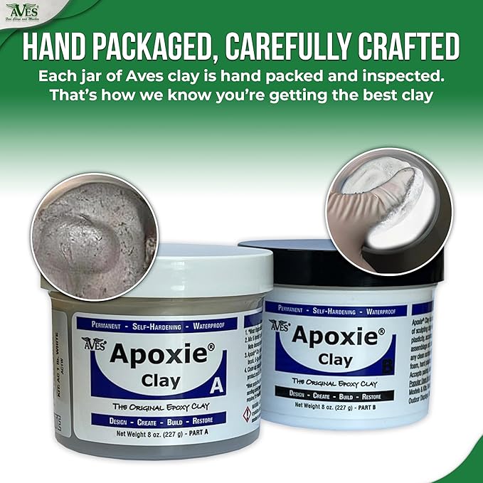 Aves Apoxie Clay - 2 Part (A & B) Self Hardening, Modeling Clay - 1 Pound White Apoxie Clay