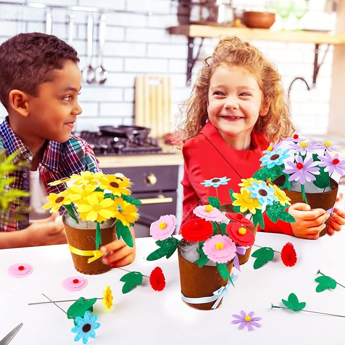4 pcs Kids Arts and Crafts Sewing Potted Flower kit Ages 1-3, Toddler Arts and Crafts for Kids Preschool Educational Toys Sewing Kit for Kids 1 2 3 4 5 6