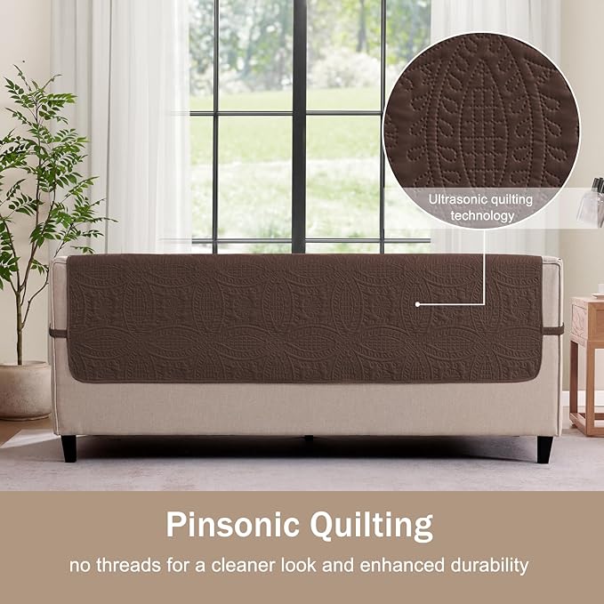 Soft Couch Cover with Pockets for Extra-Large Sofa, Medallion Quilted Design Couch Covers for 3 Cushion Sofa, Oversized Sofa Covers Washable Water-Repellent (X-Large Sofa 78", Chocolate)