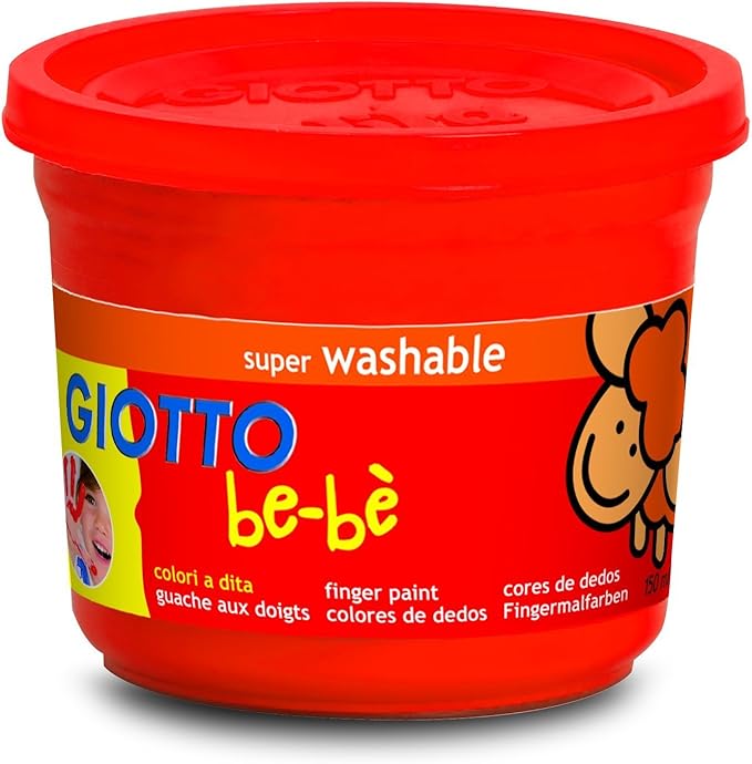 GIOTTO be-bè Finger Paint Set, Box of 4 x 150ml in Assorted Colours (Yellow, Green, Red, and Blue), Super-Washable, Ideal for Children