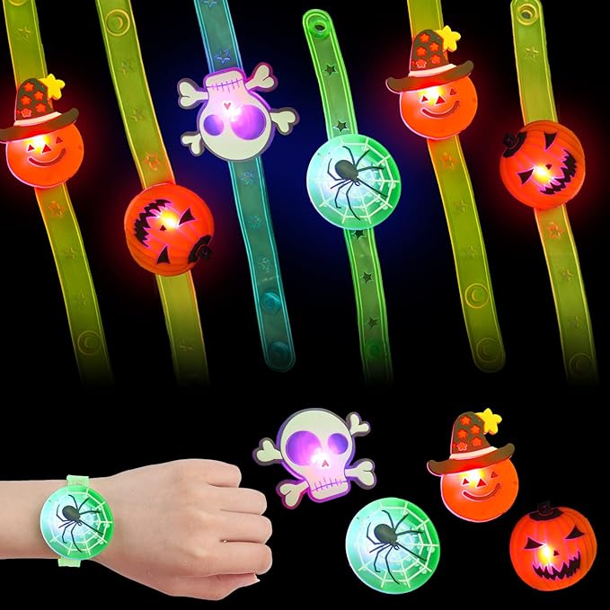 32Pcs Halloween Light Up Ring Necklaces Bracelets Toys Halloween Party Bag Fillers for Kid Adult Glow in the Dark Non Candy Gift Bags