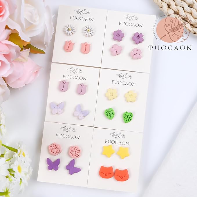 Puocaon Rose Polymer Clay Cutters - 7 Pcs Clay Cutters for Polymer Clay Jewelry, Polymer Clay Tools for Rose Flower Clay Earrings Making, Flower Petal Polymer Clay Mold for Jewelry, 3D Clay Cutters