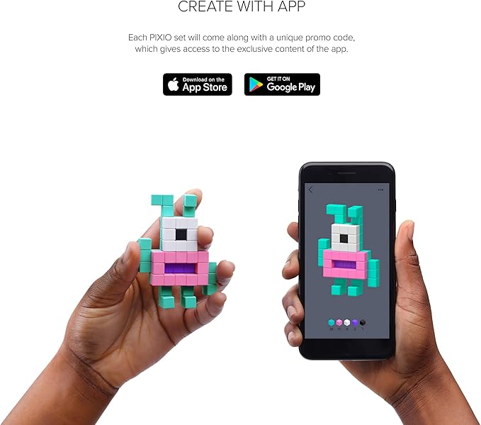 PIXIO-16 Violet Color Series Magnetic Blocks Building Set 16pcs with Free App, Stress Relief Building Blocks, Magnets for Kids, Pixel Art Desk Toy, Fidget Toys