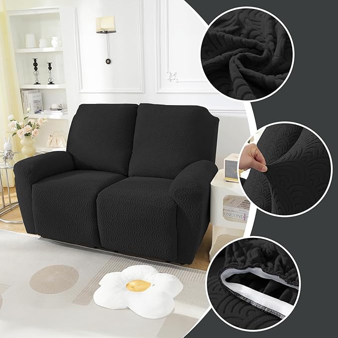 NORTHERN BROTHERS Loveseat Recliner Cover, Reclining Loveseat Covers, Love Seat Recliner Cover, Recliner Sofa Covers 2 Seater, Black