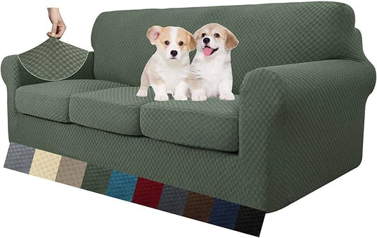 MAXIJIN 4 Piece Couch Covers for 3 Cushion Couch Super Stretch Non Slip Couch Cover for Dogs Pet Friendly Elastic Jacquard Furniture Protector Sofa Slipcovers (Sofa, Army Green)