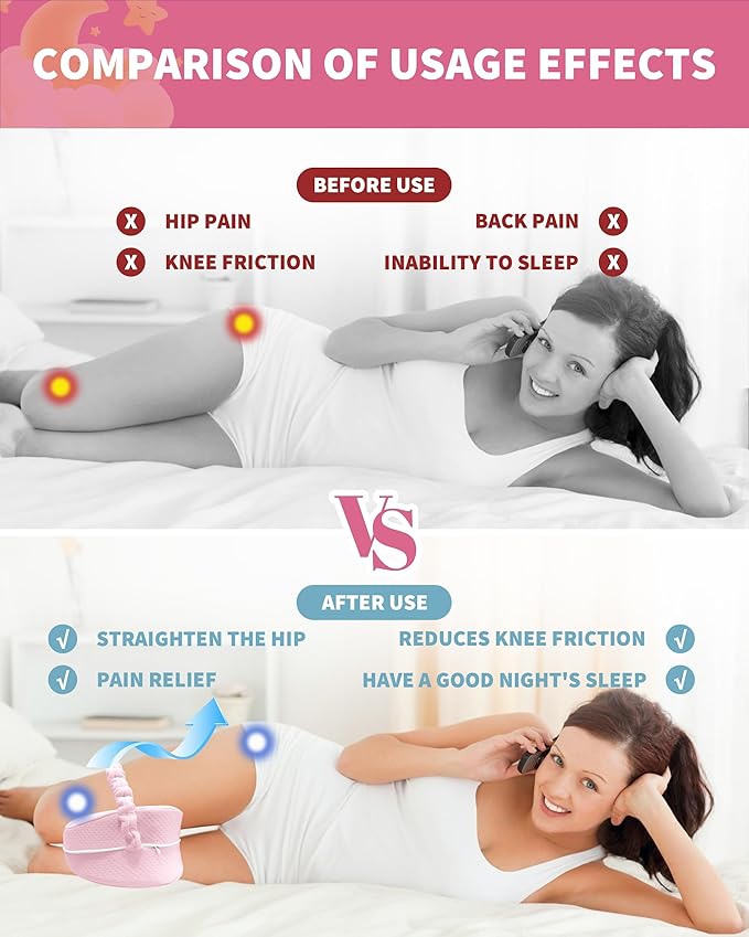 SPRING SEAON Knee Support Pillow for Side Sleepers – Deep Contour Memory Foam Leg Pillow with Adjustable Strap for Sciatica, Hip, Back & Knee Pain Relief – Breathable, Washable Cover, Pink