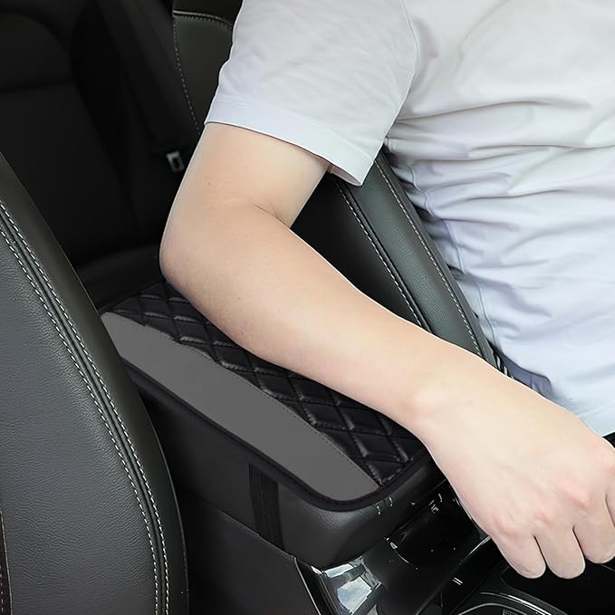 ongfuwu Car Center Console Cushion Pad, 12.72"×7.52" Leather Waterproof Auto Armrest Seat Box Protector, Car Center Console Cover, Universal Interior Decor Car Accessories for SUV Truck (Gray)