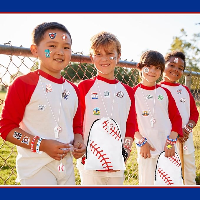 Aoriher 194 Pcs Baseball Party Favors Set Sport Silicone Bracelet Sport Car Keychain Whistle for Girls Boys Birthday Gifts Sport Themed Party Supplies