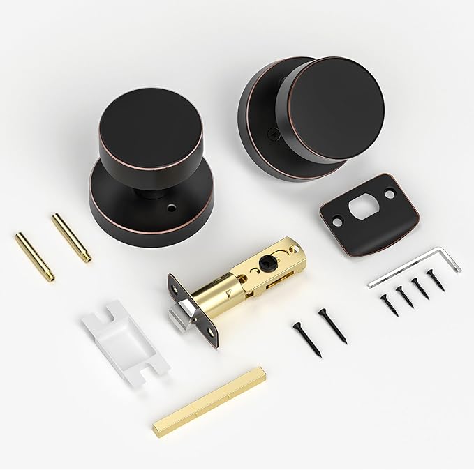 Oil Rubbed Bronze Door Knobs Interior Privacy Door Knob with Push Button Lock, Vintage Style Round Door Handles for Bathroom Bedroom, Antique Bronze Finish