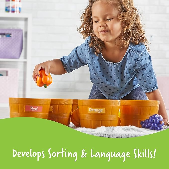 Learning Resources Farmer’s Market Color Sorting Set - 30 Pieces Age 18+ Months Toddler Learning Toys, Sorting Toys for Kids, Play Food,Easter Basket Stuffers