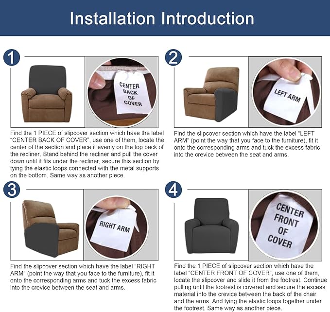 NILUOH Recliner Chair Covers 4-Pieces Stretch Lazy Boy Recliner Covers with Pocket Floral Pattern Reclining Slipcovers Soft Sofa Slipcover Furniture Protector for Pets Kids (Recliner, Pattern 02)