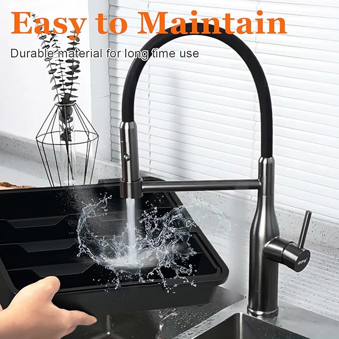 Spaclear Kitchen Silverware Organizer for Drawer - Expandable Silverware Drawer Organizer Adjustable Utensil Drawer Holder, Flatware Cutlery Tray for Spoons Forks Kitchen Organizers Storage,Black,M