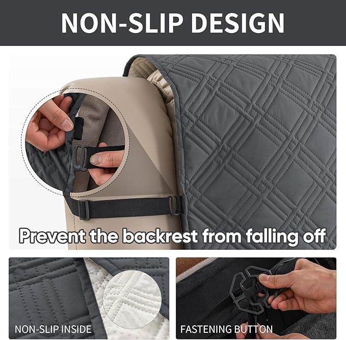 Easehomey Waterproof Recliner Sofa Cover,Non-Slip Reclining Sofa Covers for 3 Seat,Washable Reclining Sofa Cover Furniture Protector with Elastic Straps Pocket for Kids, Pets(Dark Gray,3Seat)