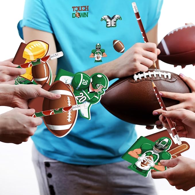 BenLouis 240Pcs Football Party Favors Sports Theme Party Pencils Stickers School Stationery Bulk for Kids Football Birthday Party Team Gift Goodie Bag Fillers Classroom games Rewards Supplies
