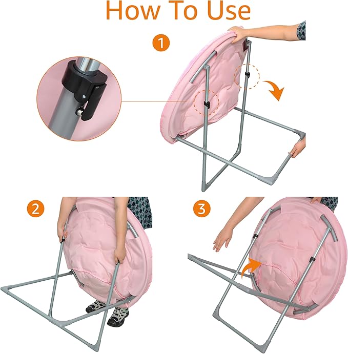 Amazon Basics Soft Faux Fur Saucer Shaped Comfortable Chair with Foldable Metal Frame, for Living Room or Dorm Room, Cozy, Pink, 27.2"D x 32.3"W x 32.3"H