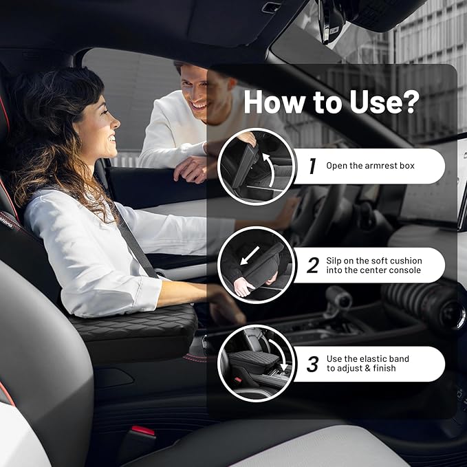 Autorder Center Console Cover for 2019-2025 2026 Dodge Ram 1500/2500/3500 Accessories Armrest Cushion Cover Nappa Leather Middle Console Covers Console Cushion Pad Anti-Scratch(Bucket Seat Only)