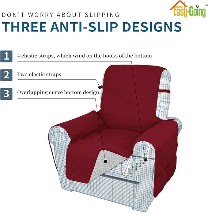 Easy-Going Sofa Slipcover Waterproof Oversized Recliner Chair Cover Non-Slip Fabric Couch Cover for Living Room Washable Furniture Protector for Pets Kids Dog (Oversized Recliner, Christmas Red)