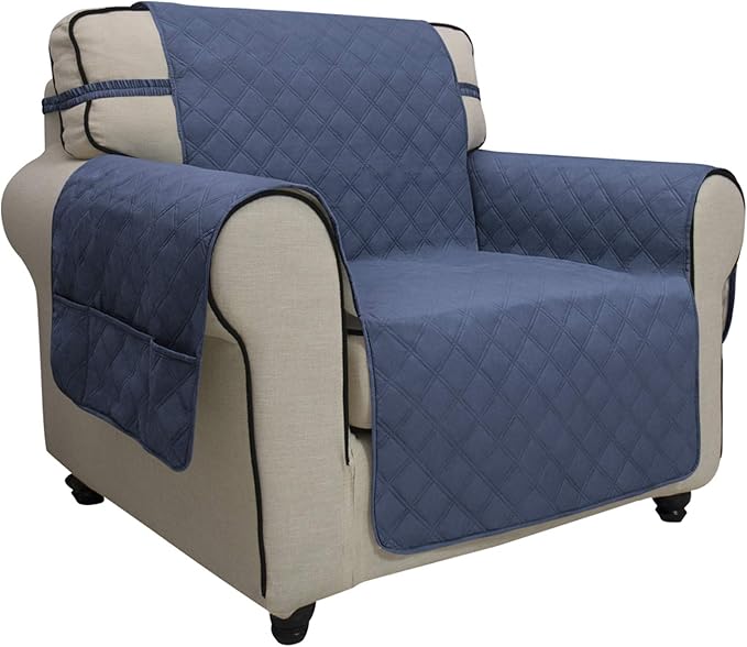 Easy-Going Sofa Slipcover Chair Cover Waterproof Couch Cover Washable Sofa Cover Non-Slip Fabric Furniture Protector with Pocket for Pets Covers Pets Kids Children Dog Cat (Chair, Navy)