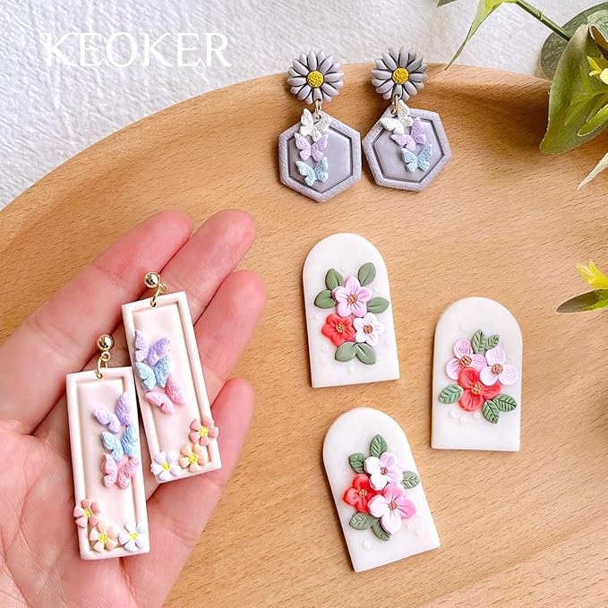 KEOKER Polymer Clay Cutters - Mini Clay Cutters for Polymer Clay Earrings Making, 6 Shapes Floral & Leaf & Butterfly Micro Clay Cutters, Clay Cutters for Polymer Clay Jewelry