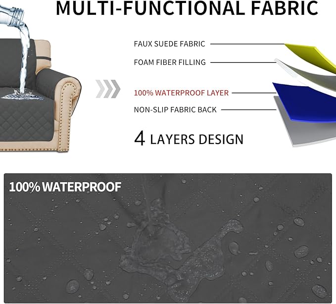 Easy-Going Waterproof Oversized Loveseat Covers Leakproof Couch Cover for 2 Cushion Couch Sofa Cover Washable Sofa Slipcover Non-Slip Furniture Protector with Pocket for Pets (Medium-XL, Dark Gray)