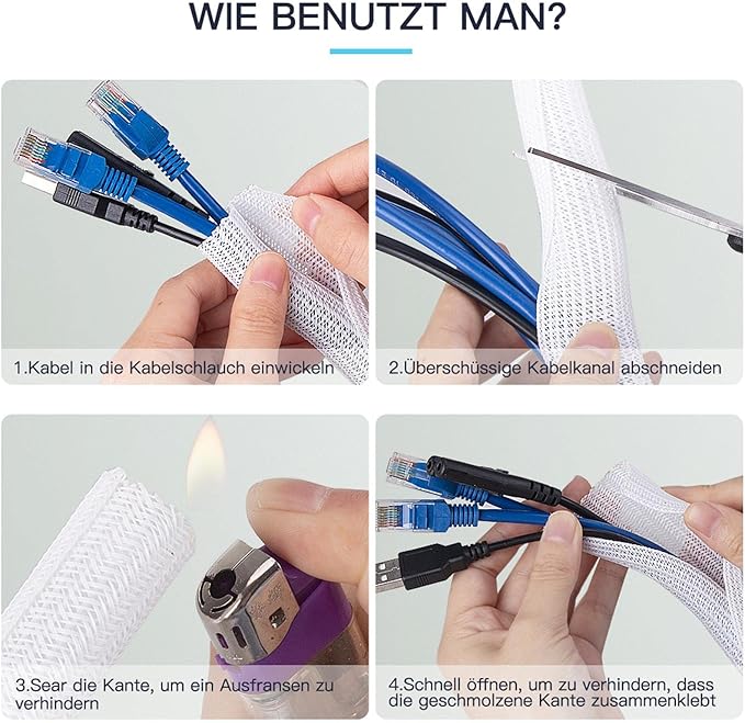 AGPTEK Cable Sleeve Cover, 20ft - 4/5 inch Desk Cord Organizer Cable Hider, Home Office Wire Management Computer TV Wire Loom Tubing, Pet Proof Cord Protector, from Cat Dog Chewing, White