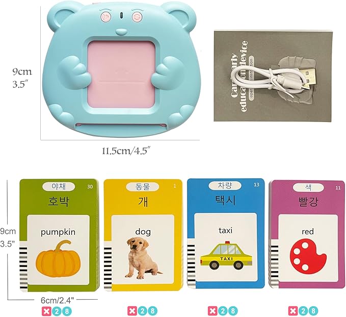 Korean-English Talking Flash Cards for Kids 112 PCS, Learn Korean Alphabet, Words and Pronunciation, Korean Language Learning Toys for Beginners