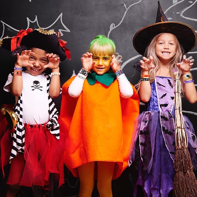 Garma 48Pcs Halloween Slap Bracelets Rubber Wristbands for Halloween Party favors, Kids Girls Boys Toddlers Halloween Gifts