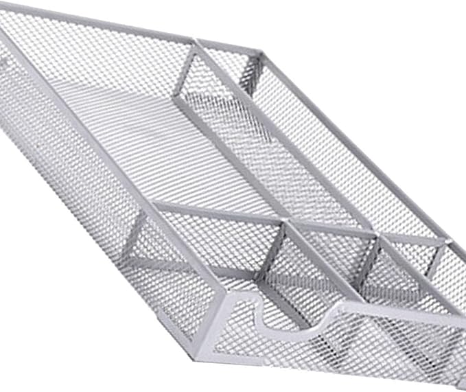 Aramox Desk Drawer Organizer Tray, 5 Compartment Metal Mesh Storage Tray Desktop Organizer with Non Slip Rubber Pads for Office & Home, 31.5x21.5x4.5cm (Silver)